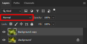Screen shot of Adobe Photoshop blend mode field in the Layers window