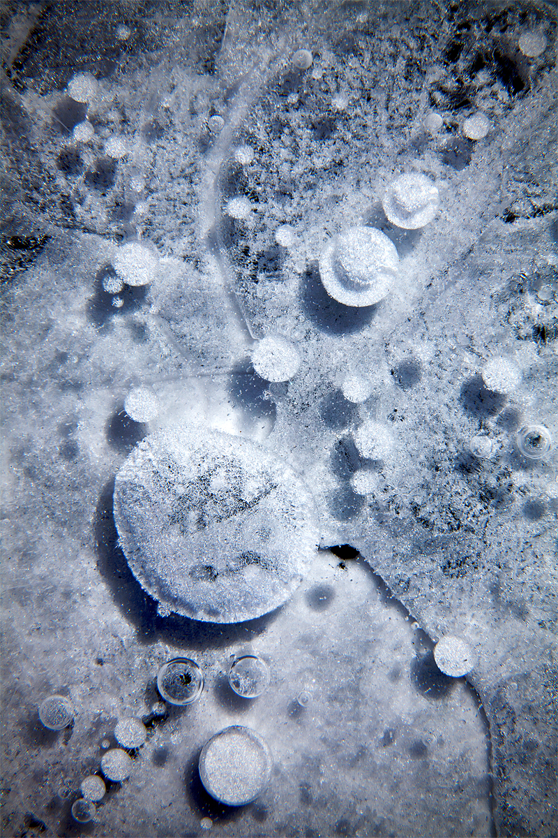 Abstract patterns of ice bubbles from the top of Cadillac Mountain in Acadia National Park, Maine